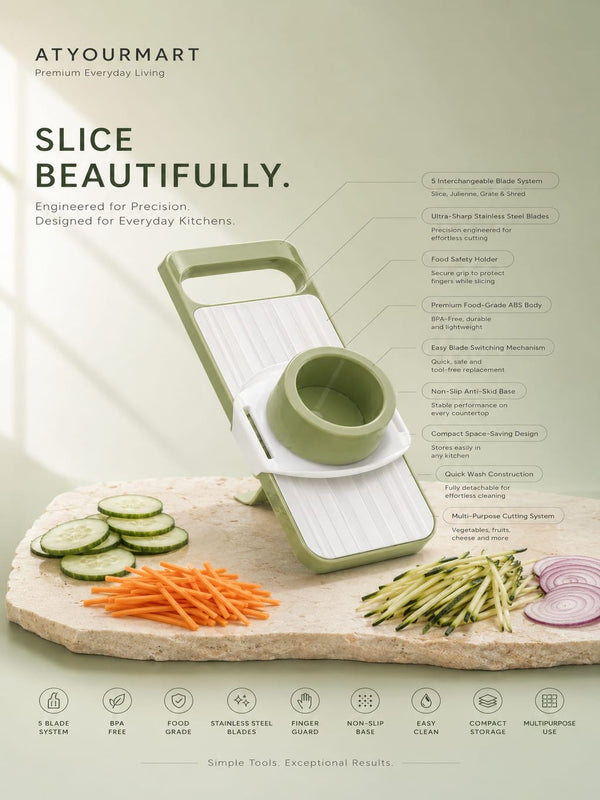 ATYOURMART 5-in-1 Multifunction Vegetable Slicer with Stainless Steel Blades | Vegetable Cutter & Food Chopper
